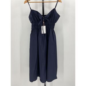 Quince Women’s 100% Organic Cotton Keyhole Midi Dress Navy Blue S